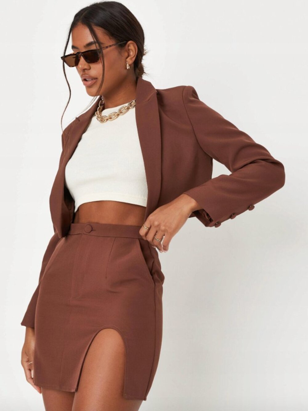 {missguided} Tailored Mini Skirt with Cut Out | Chocolate ~ Size US 0